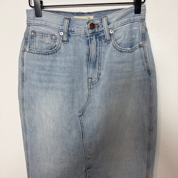 MADEWELL BLUE DENIM MIDI SKIRT WOMEN'S LONG JEAN SKIRT FRONT SLIT SIZE 23 - Picture 5 of 6